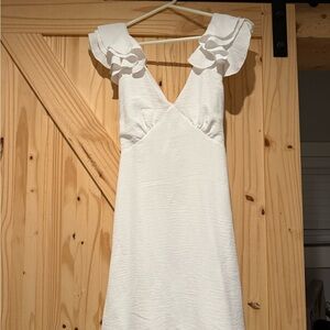 Altar'd State White Ruffle-Shoulder V-Neck Mini Dress